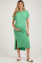 Green Ribbed Short Sleeve Maternity Midi Dress