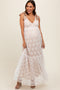 Beige V-Neck Satin Tie Lace Overlay Maternity Maxi Dress