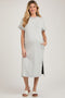 Grey Ribbed Short Dolman Sleeve Side Slit Maternity Midi Dress