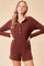 Brown Rib Knit Collared Romper
