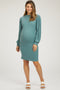 Teal Ribbed Long Sleeve Mock Neck Maternity Dress