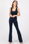Navy Blue Open Back Ruched Sleeveless Jumpsuit