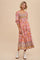 Pink Floral Smocked Half-Length Sleeves Midi Dress