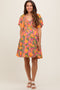 Olive Leaf Print Smocked V-Neck Maternity Dress