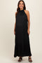 Black Textured Halter Tie Maternity Maxi Dress