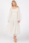 Cream Mesh Tiered Long Sleeve Maxi Dress