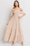 Taupe Smocked Ruffle Off Shoulder Tiered Maxi Dress