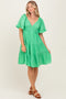 Green Smocked V-Neck Ruffle Short Sleeve Tiered Dress