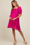 Fuchsia Floral Puff Sleeve Maternity Dress