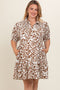 Camel Printed Collared Tiered Maternity Plus Dress