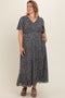 Black Dotted Smocked V-Neck Short Sleeve Maternity Plus Maxi Dress