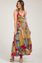 Multi-Color Floral V-Neck Front Knot Tiered Maternity Maxi Dress