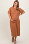 Camel Short Sleeve Side Slit Maternity Plus T-Shirt Midi Dress