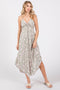 Light Olive Floral Front Tie V-Neck Midi Dress