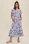 Light Blue Floral Flutter Sleeve Smocked Midi Dress