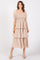 Beige Smocked Square Neck Short Puff Sleeve Ruffle Tiered Midi Dress