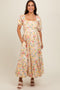 Ivory Floral Pleated Puff Sleeve Maternity Midi Dress
