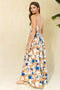 Taupe Leaf Print Open Lace-Up Back Maxi Dress