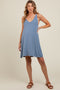 Blue Ribbed Sleeveless Front Seam Maternity Dress