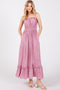 Pink Floral Ruffle Square Neck Smocked Waist Maxi Dress