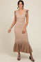 Beige Ruffle Sleeve Mermaid Hem Midi Dress