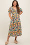 Black Floral Smocked Ruffle Short Sleeve Maternity Midi Dress
