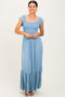 Light Blue Smocked Ruffle Hem Maxi Dress