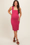 Magenta Ribbed Ruffle Strap Sleeveless Maternity Top