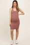 Burgundy Striped Rib Knit Maternity Dress