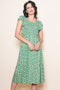Green Floral Smocked Midi Dress