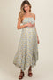 Teal Floral Smocked Halter Flowy Maternity Maxi Dress