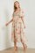 Cream Blue Floral Chiffon Puff Sleeve Midi Dress