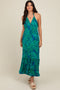 Green Leaf Print Halter Maternity Maxi Dress