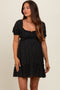 Black Polka Dot Puff Sleeve Tie Front Maternity Dress