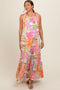 Pink Floral Shoulder Tie Empire Maternity Maxi Dress
