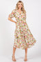 Cream Floral V-Neck Tiered Midi Dress