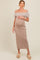 Beige Tulle Ruffle Off Shoulder Sweater Maternity Midi Dress