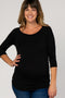 PinkBlush Black Basic Ruched Fitted Maternity Top