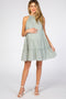 Mint Green Mock Neck Ruffle Tiered Linen Maternity Dress