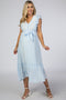 Light Blue Embroidered Waist Tie Ruffle Maternity Midi Dress