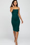 Forest Green Square Neck Ribbed Fitted Midi Dress