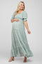 Mint Animal Print Smocked Tiered Maternity Maxi Dress