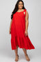 Red Strap Ruffle Hem Plus Midi Dress