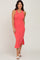Coral Ribbed Side Slit Midi Dress