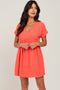 Coral Swiss Dot V-Neck Dress