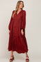 Rust Long Sleeve Tiered Maxi Dress