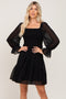 Black Metallic Stripe Smocked Dress