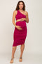 Magenta Ruched Cutout One Shoulder Maternity Dress