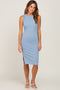 Light Blue Ribbed Side Slit Fitted Dress