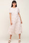 Ivory Floral Pleated Midi Dress